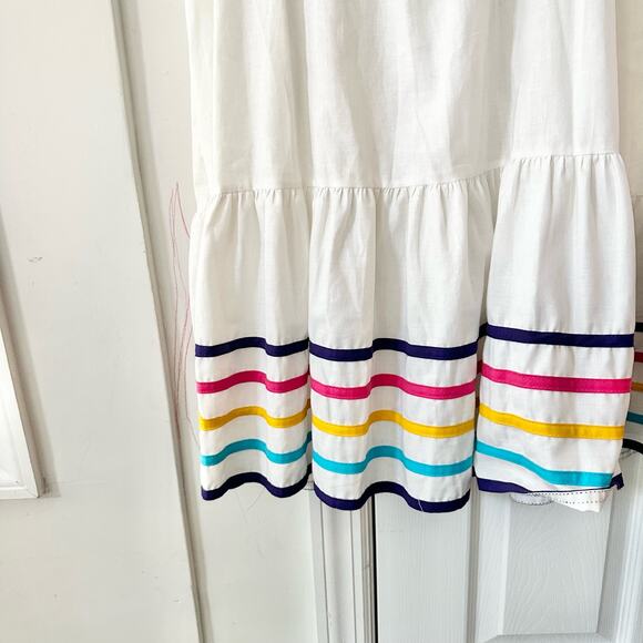 Kittens USA Cotton White Colorful Ribbon Trim V Neck Trapeze Dress 2X Ric Rac - Picture 3 of 11